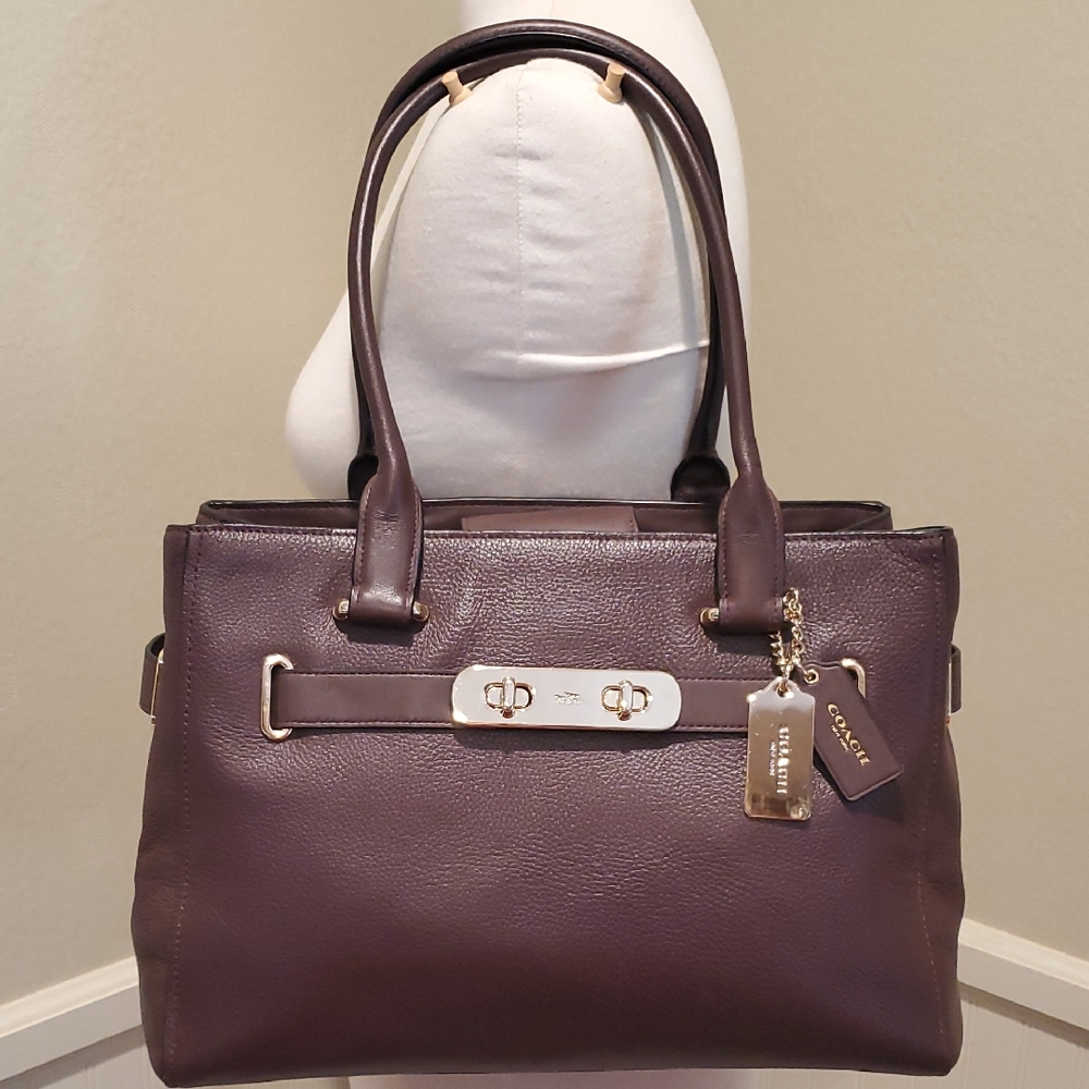 Coach Pebble Leather Convertible Satchel in Deep Brown